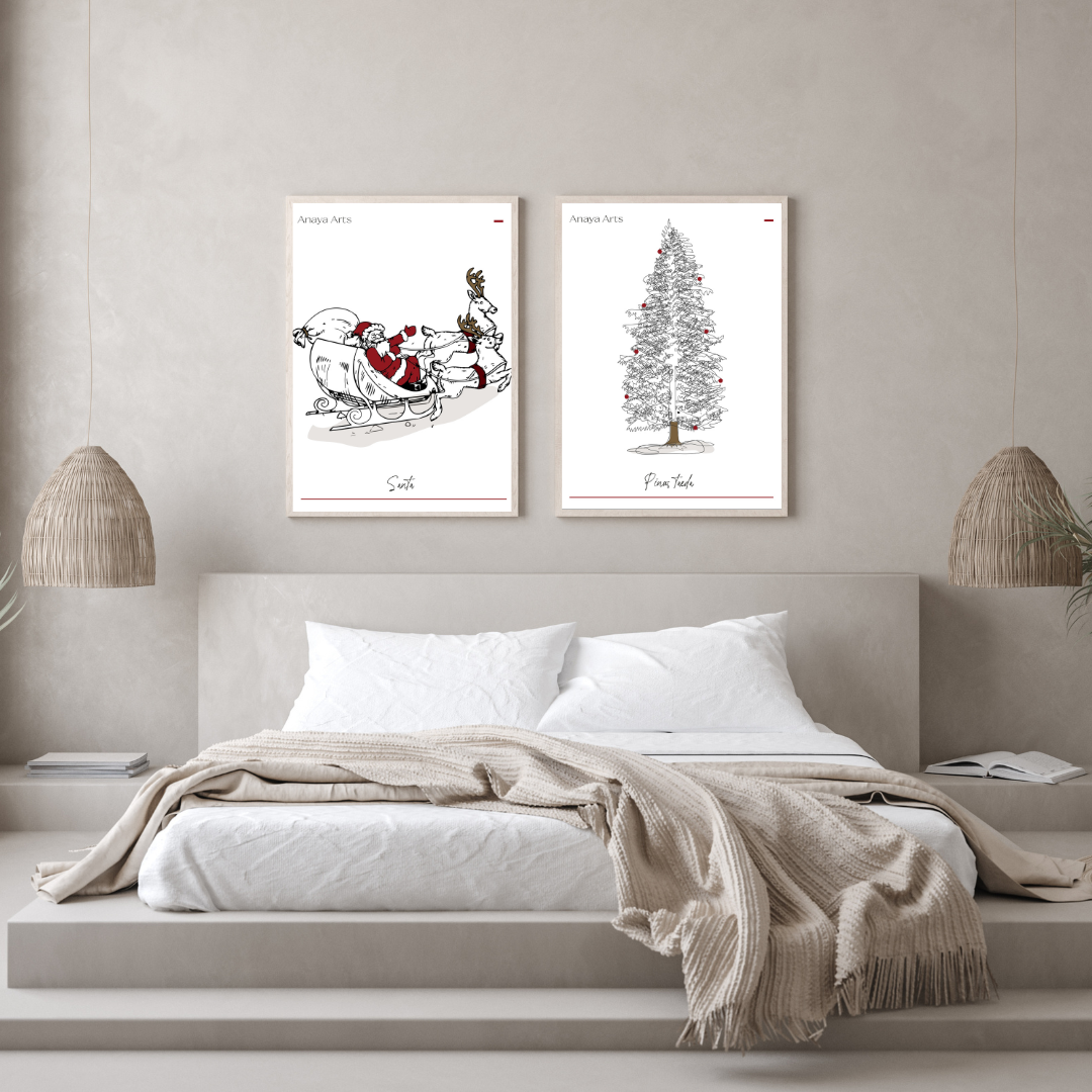 christmas tree and sleigh living room art